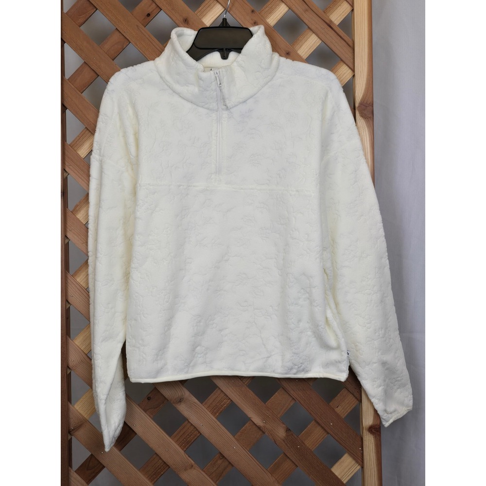 Eddie Bauer Quest Pullover Womens L Cream Floral Textured Fleece - NEW